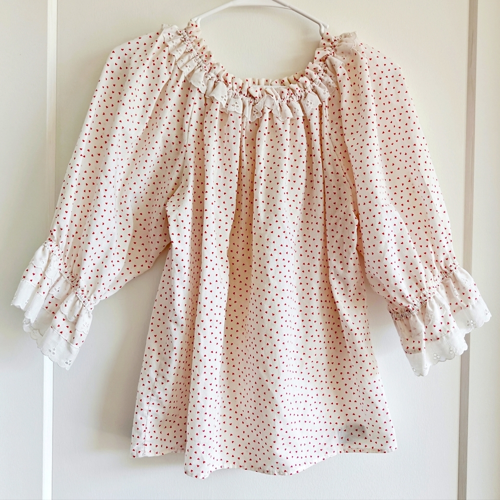 Vintage Cream and Red Dotted Blouse